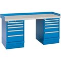 Lista International Industrial Workbench w/5 Drawer Cabinets, Plastic Laminate Top - Blue XSWB63-72PT/BB